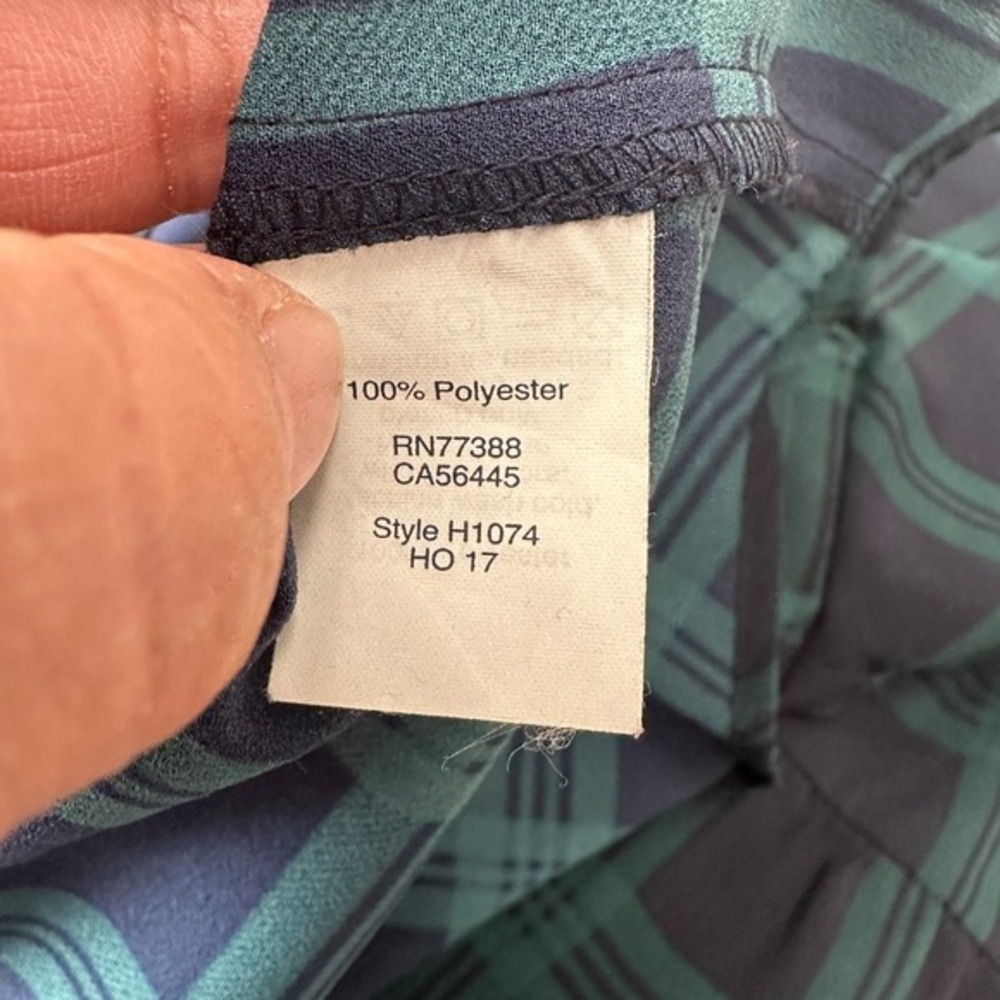 J.Crew Plaid Blouse Bell Sleeve Top V-Neck Career Casual Green Blue Women Medium - Picture 5 of 9